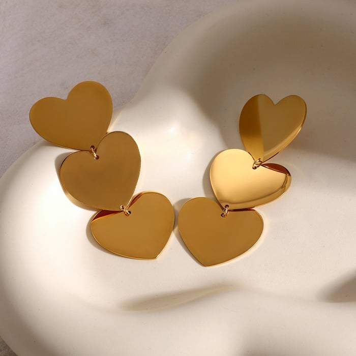 1 Pair Simple Style Heart Pentagram Shape Stainless Steel  Gold Color Women's Drop Earrings 